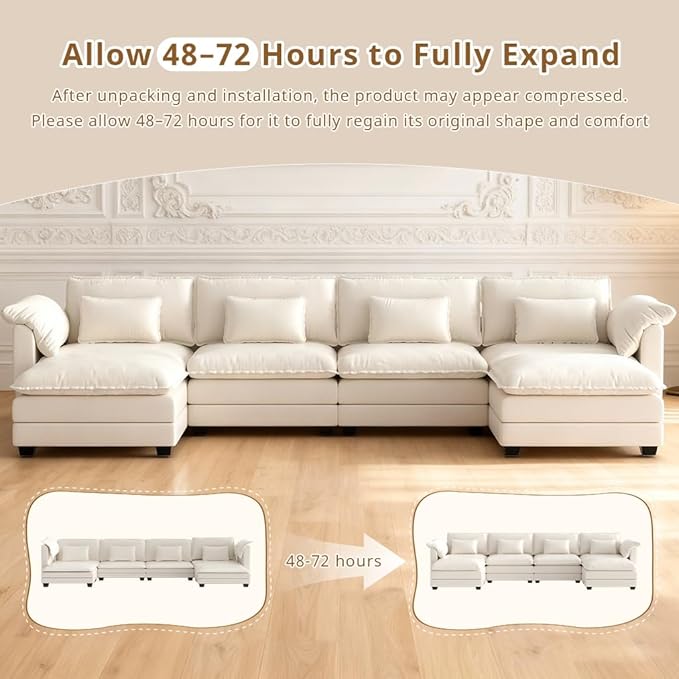 COMHOMA 153 U Shaped Sectional Sofa with Movable 2 OttomansComfy Cloud Modular Couch with Throw PillowsModern Chenille Deep Seat Sofa Couches for Living RoomBeige