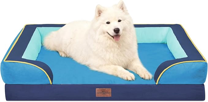 Comfort Expression Orthopedic Dog Bed for Large Dogs 36x27 Inch Waterproof Egg Crate Foam Large Pet Bed with Removable Bolsters Dog Couch with Washable Cover &amp Non-Slip Bottom New Jersey