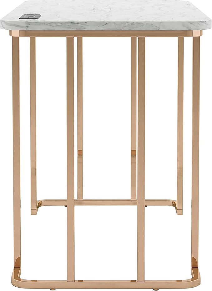 HOMES: Inside + Out Sevehills Modern Metal 48 in. Writing Desk with USB Port for Home Office White and Gold