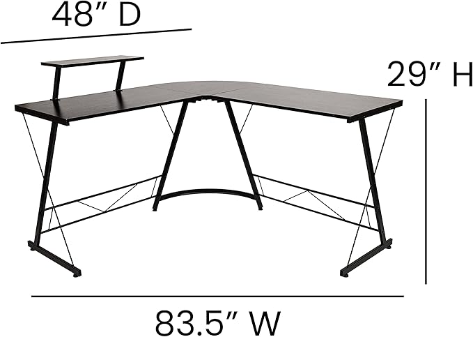 EMMA + OLIVER Home Office Desk - Black L-Shaped Computer Desk Gaming Desk Home Office Desk