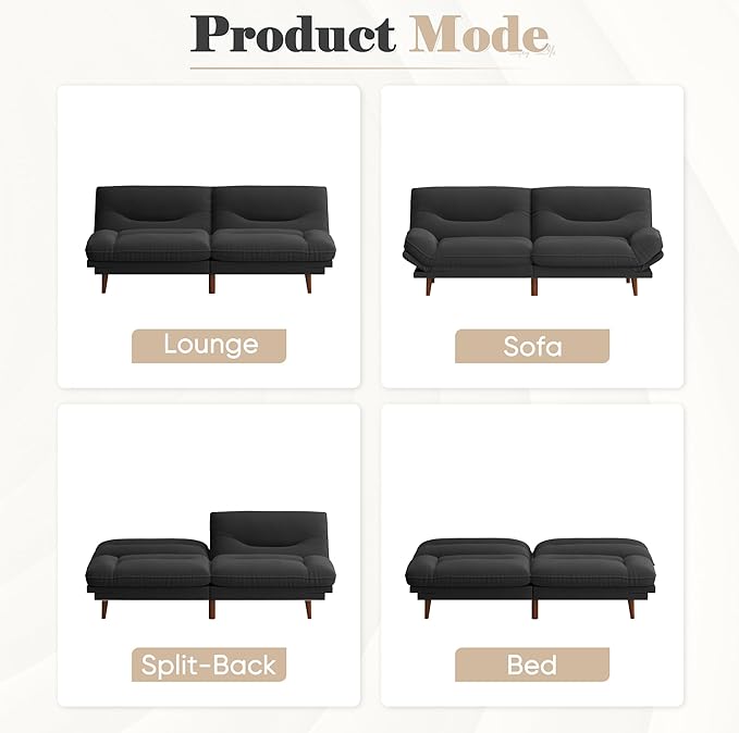 Homall Futon Sofa Bed Modern Loveseat Futon Couch with Adjustable Backrest and Armrests Sleeper Sofa Bed with Wood Frame for Living Room Office Apartment (Fabric Black)