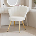 Hatchsun Velvet Accent Chair with Gold Metal Legs Shell Back Vanity Chair for Makeup Room Bedroom Living Room Beige Upholstered Guest Chair 26x31.6 Inches 260 lbs Capacity (White)