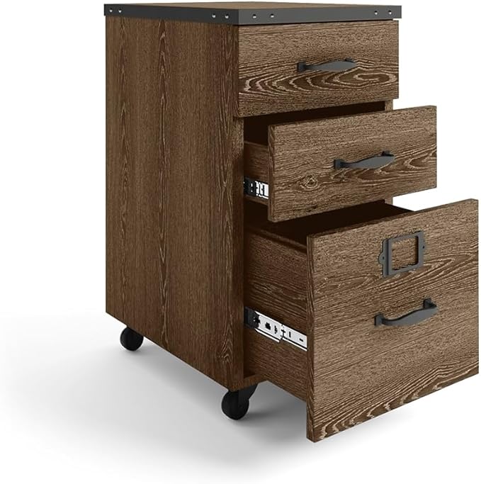 NBF Three Drawer Mobile File Storage Pedestal - Weathered Gray | Mobile Storage Unit Secure Storage Solution Stylish Organization