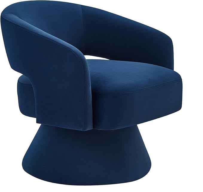 GDFStudio Swivel Barrel Chair Accent Arm Chair for Living Room Upholstered Velvet Round Reading Armchair Modern 360 Degree Comfy Swivel Chair with Open Backrest for Bedroom Office Navy Blue