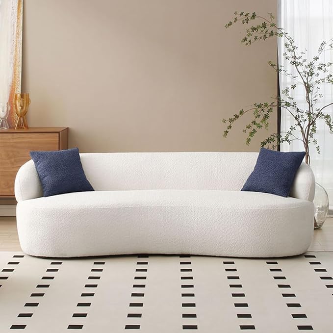 Curved Sofa Couch 86.6 3-Seater Modern Boucle Sectional Sofa Couch Comfy Cloud Upholstered 3 Seat Leisure Cushion Sofa with Pillows for Living Room Bedroom Office Apartment Beige