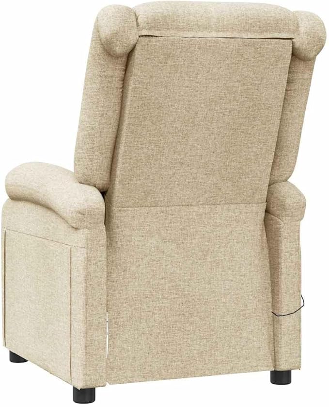 Cream Fabric Massage Recliner Chair Modern Single Seater for Living Room &amp Home Office Manual Adjustable Full Body Relaxation USB Powered Electric Tissue Massager 36.6x27.6x38.6 Inch