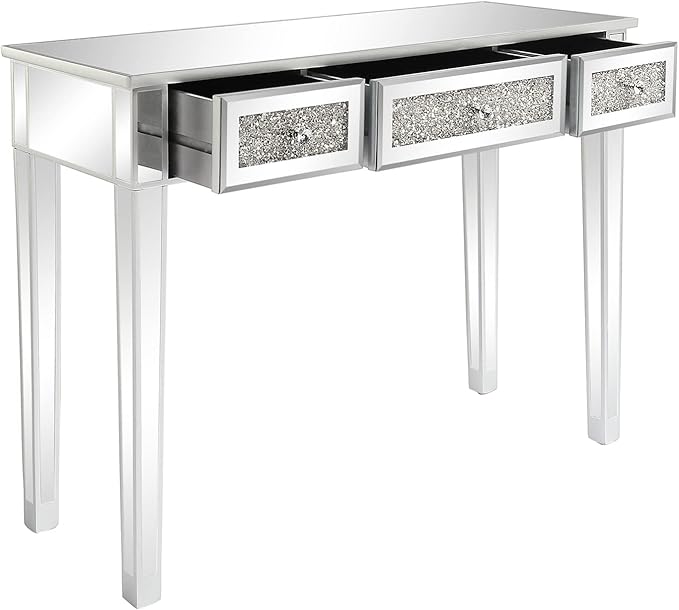 JHshop 42 Console Table Mirror Computer Desk Office Desk Writing Table for Home Office Desk WorkstationMirrored Desk with 3 Drawers Console Table Mirror Sofa Table Living Room Entryway Foyer
