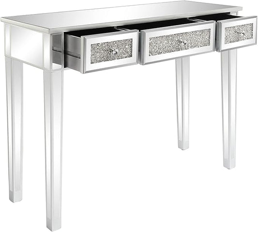 JHshop 42 Console Table Mirror Computer Desk Office Desk Writing Table for Home Office Desk WorkstationMirrored Desk with 3 Drawers Console Table Mirror Sofa Table Living Room Entryway Foyer
