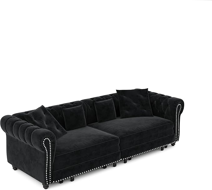 89'' King Size Velvet Convertible 3-in-1 Pull-Out 3 Seater Tufted Sleeper Sofa Bed with Movable Ottoman Fold Out Couch for RV Small Spaces Hide-A-Bed Space-Saving Black