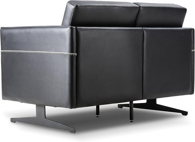 Accent Chair Loveseat Couch Sofa Upholstered Faux Leather Ergonomic Lumbar Support Cubic Waiting Room Reception Chair Modern Simplistic for Living Room Hotel Lobby Office Salon(Chrome Black Dual)