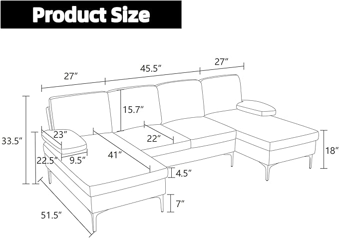 Sectional Couches for Living Room Furniture Sets 4 Seat U Shaped Sectional Couch with Storage Adjustable Couch with Armrests and Ottoman for Apartment White