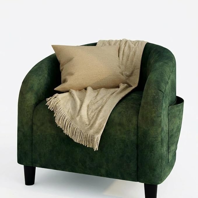 GAOMON Accent Barrel Chair Furry Sherpa Chairs with Soft Padded Armrest Boucle Club Chair with Cozy Soft Padded for Living Room Bedroom Reception Room Office (Green)