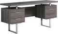 Monarch Specialties Dark Taupe Reclaimed-Look/Silver Metal Office Desk 60-Inch
