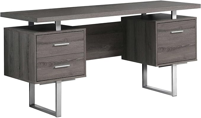 Monarch Specialties Dark Taupe Reclaimed-Look/Silver Metal Office Desk 60-Inch