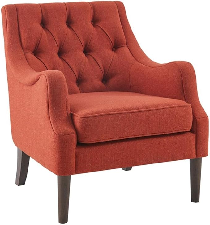 Madison Park Accent Chair for Living Room Upholstered Button Tufted Back Removable 5.75 T Seat Cushion Solid Wood Legs Modern Accent Armchair Family Room Furniture Bedroom Chair 29.25 W Spice