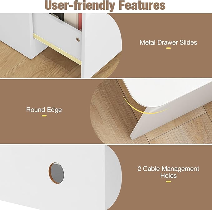 Tangkula 59” L-Shaped Desk with 2 Storage Drawers Corner Computer Desk with File Drawer &amp Open Shelf Computer Workstation with 2 Cable Management Holes Space-Saving Executive Office Desk (White