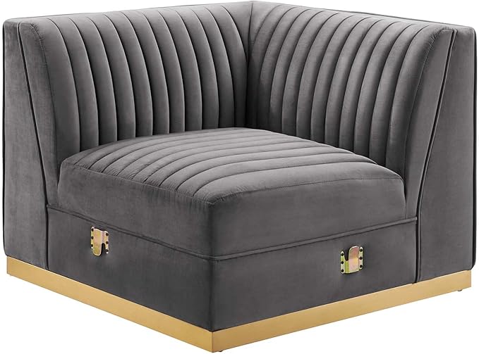 Modway Sanguine Channel Tufted Performance Velvet Modular Sectional Sofa Ottoman Left Corner Chair Gray