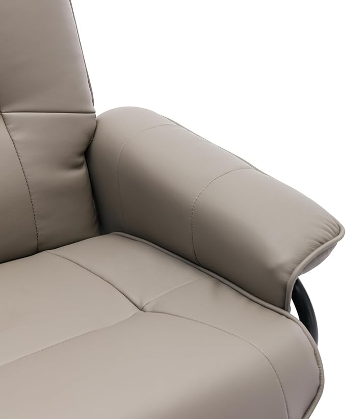 Faux Leather Manual ReclinerAdjustable Swivel Lounge Chair with FootrestCan Rotate 360 DegreesL-Right Angle Curved Wooden Frame Armrest and Wrapped Wood Base for Living RoomGrey