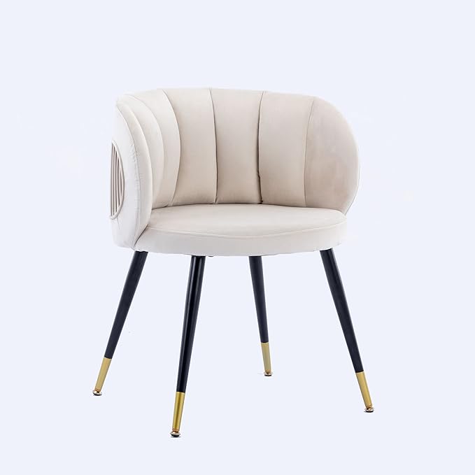Off-White Velvet Lounge Chair Black Metal feet Unique Back Design Suitable for Office Living Room Bedroom