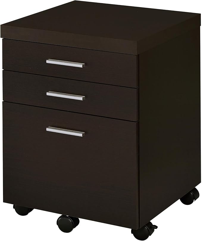 Brown Mobile File Cabinet with 3 Drawers 5 Wheels Rectangular Wood Portable Filing Cabinet Traditional for Office Study Room