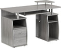 Computer Workstation Desk with Shelf &amp Drawers - Gray Home Office Desk