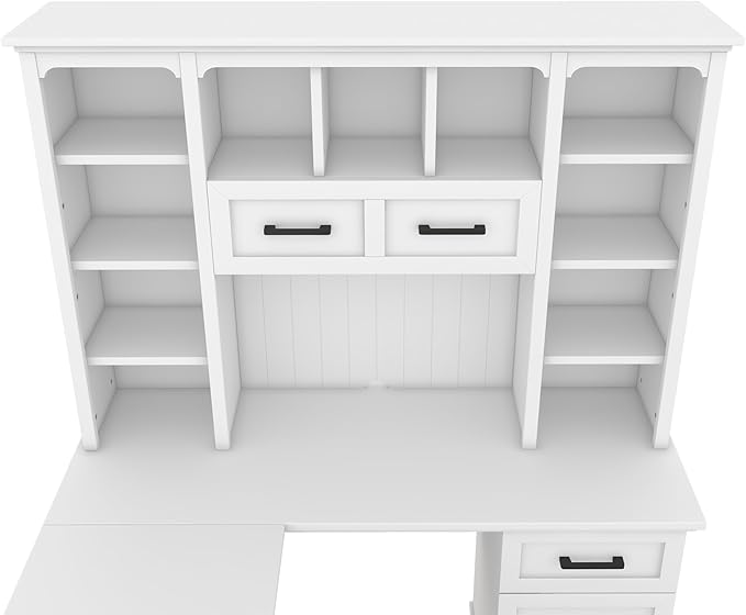 Multi-Function Wood Home Office Computer Desk with Storage Cabinets and Bookcases L-Shaped Executive Desk Writing Desk Study Workstation for Office Study Room (White-L)