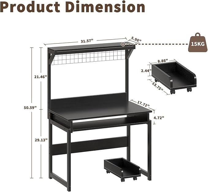 ALISENED 31.5 Small Computer Desk with Hutch Office Desk Study Table Writing Desk Workstation PC Table for Home Office Space Saving Design