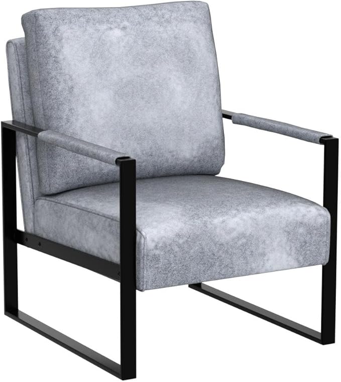 Container Furniture Classic Mid Century Modern Accent Chair with Durable Square Metal Frame Armchair for Living Room Bedroom Home Office in Spotted Microfiber Upholstery Grey