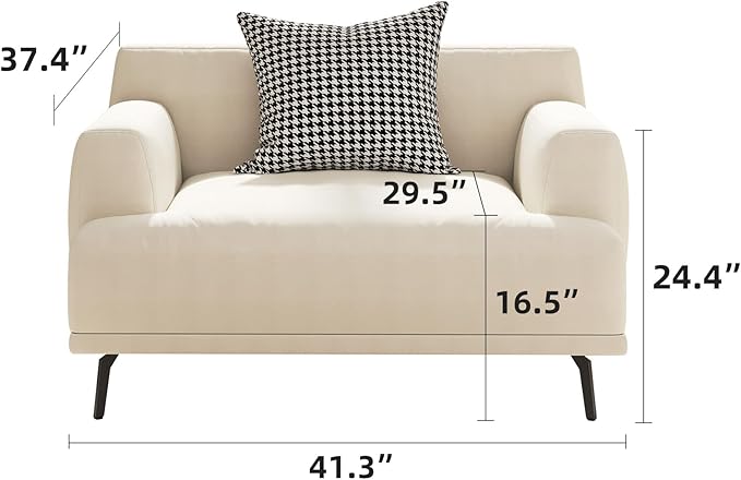 1-Seater Living Room Sofa - Modern Leisure Modular Sofa with Wooden Frame and Metal Legs Soft Cotton-Linen Fabric Easy to Install Suitable for Office Apartment and Living Room Grey 41.3