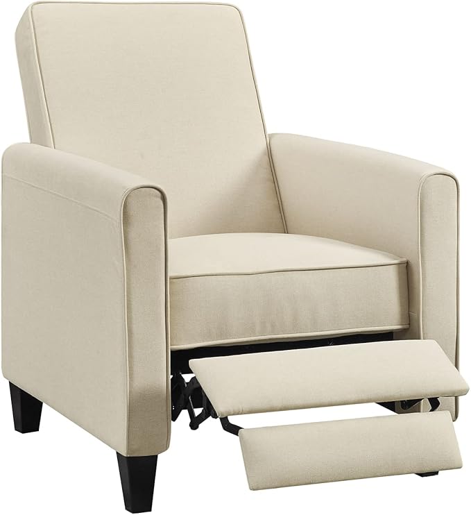 Naomi Home Landon Cream Linen Push-Back Recliner Compact Comfort for Small Spaces Plush Cushioning Modern Armless Club Chair Design