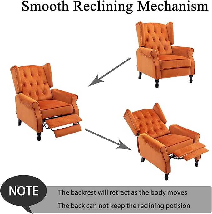 Velvet Accent Chair Push Back Recliner Chair Wingback Arm Chair for Living Room/Bedroom/Home Theater/Reception Area Caramel