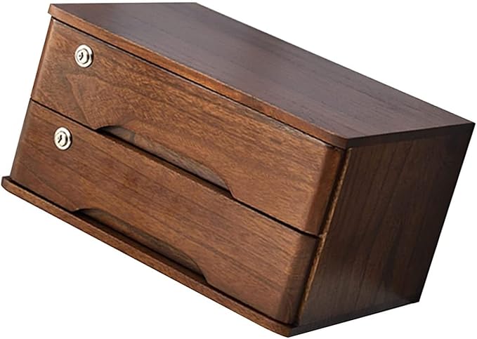 Solid Wood Storage Box Desk Organizers with LockFile Cabinet Office Desktop Debris Storage Box Locking Filing Cabinet 2/3/4 Drawers (2 Layer)