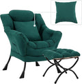 Lazy Chair with Ottoman Comfy Reading Chair with Footstool &amp Pillow Modern Lounge Chairs with Armrests &amp Side Pocket for Living Room Bedroom Dorm RoomDark Green