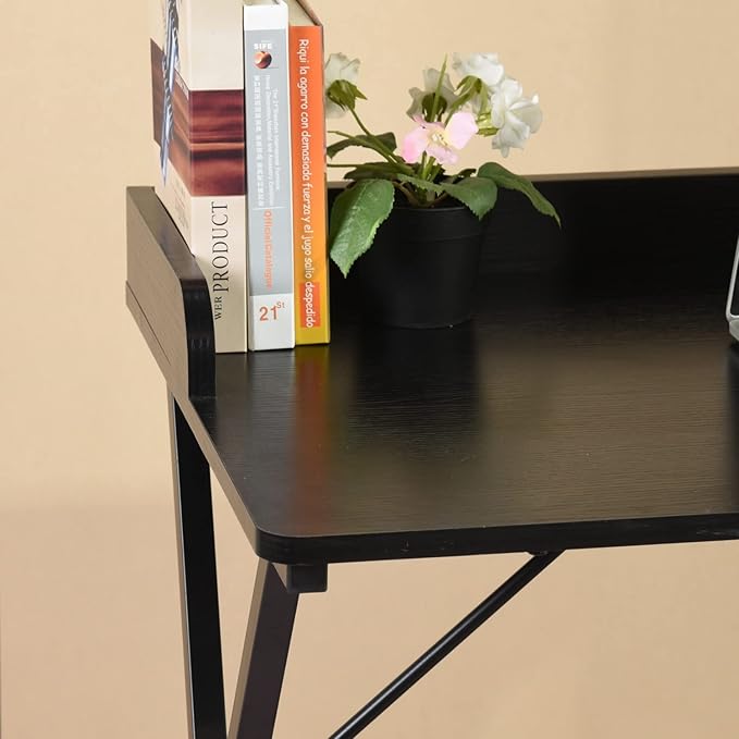 Homy Casa Modern Black Computer Desk with X-Frame Metal Legs 39.4 x 19.7 Writing Table Raised Edge Minimalist Home Office Workstation