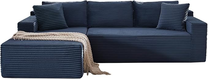 105 Inch Cloud Sectional CouchModern Modular Sectional Sofa with Deep SeatCorduroy Boneless Couches with L-Shape Chaise for Living Room BedroomNo Assembly Required (Blue Left Facing Chaise)