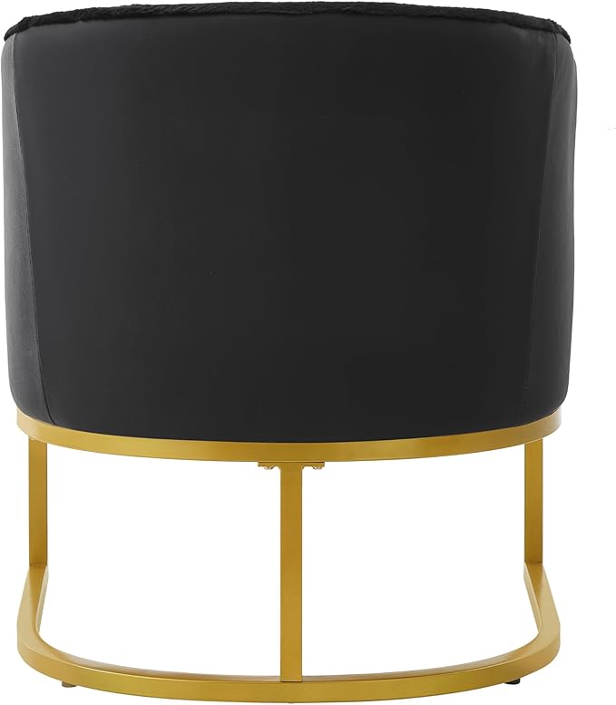 Modern Accent Chair with Gold Metal Frame Cozy Armchair Upholstered Reading Chair with Ergonomic Curved Backrest for Living Room Office (Black-36)