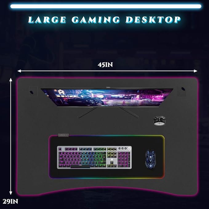 Gaming Desk Gaming Table 45.2 W x 29 D PC Computer Desk Home Office Desk Table with Cup Holder Headphone Hook Gamer Workstation Game Table for Boys Girls.