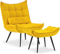 MCombo Accent Chair with Ottoman Modern Velvet Wingback Lounge Chair Upholstered Club Chair for Small Space Living Room &amp Bedroom 4079 (1 Yellow)