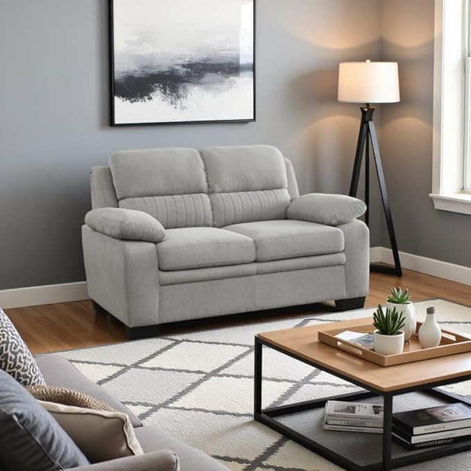 Gray 58-Inches Love Seat with Textured Fabric Upholstery Small Comfy Couch for Living Room Relaxing Seating and Stylish Décor