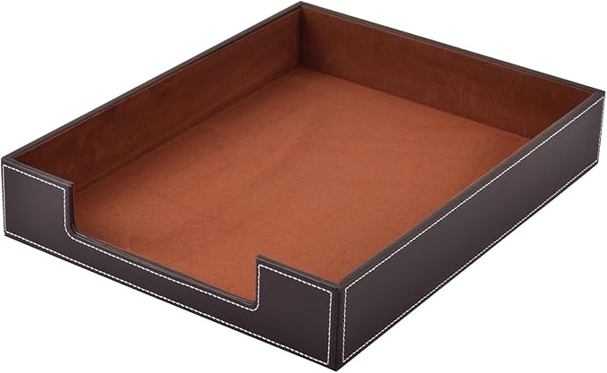 Leather Letter Tray Office Supplies Desk Organizer for Mail Paper Files Magazines Jewelry CosmeticsLuxury Letter Holder&ampMultipurpos Stackable Office Desktop Storage BoxCoffee