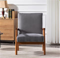 Container Furniture Classic Living Room Mid Century Modern Accent Chair with Unique Open-Framed Arm Design and Solid Wood Frame Velvet Armchair Grey