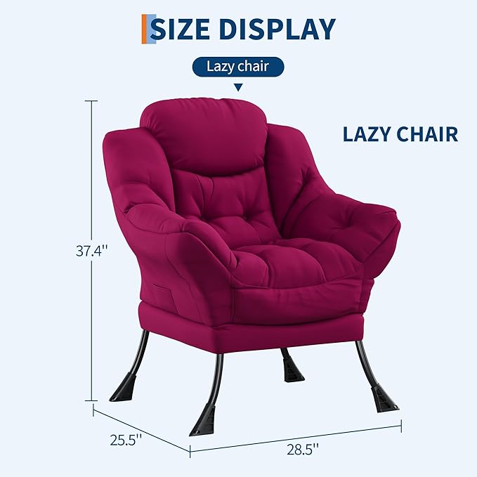 GarveeHome Lazy Chair for Living Room Modern Large Accent Lounge Armchair with Side Pocket Comfy Leisure Sofa Reading Chair for Bedroom Living Room Dorm Rooms and Office