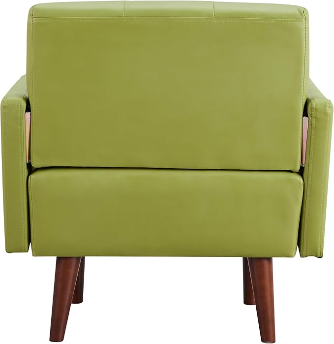 Accent Chairs Leather Accent Chair Modern Upholstered Living Room Chair Cozy Armchair Button Tufted Back and Wood Legs for Bedroom Office Cafe (Green)