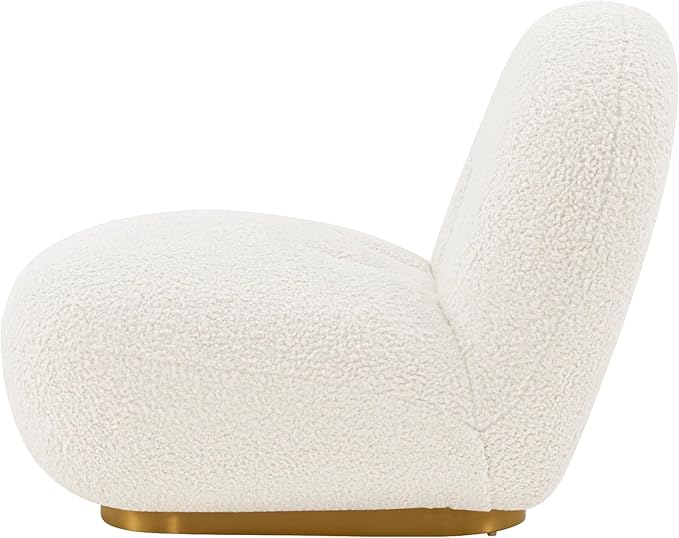 Manhattan Comfort Edina Modern Accent Chairs in Luxurious Boucle Upholstery with High Density Foam Padding &amp Wood Frame with Gold Metal Base Living Room Seating Set of 2 White