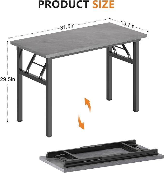 DlandHome Folding Desk Small Desk 31.5 inches Small Computer Desk for Home Office Folding Table Writing Table for Small Spaces No Assembly Required Grey &amp Black Frame