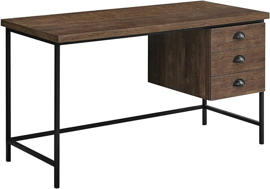 Computer Desk Home Office Laptop Storage Drawers 55 l Work Brown Laminate Black Metal Contemporary Modern