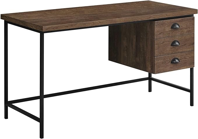 Computer Desk Home Office Laptop Storage Drawers 55 l Work Brown Laminate Black Metal Contemporary Modern