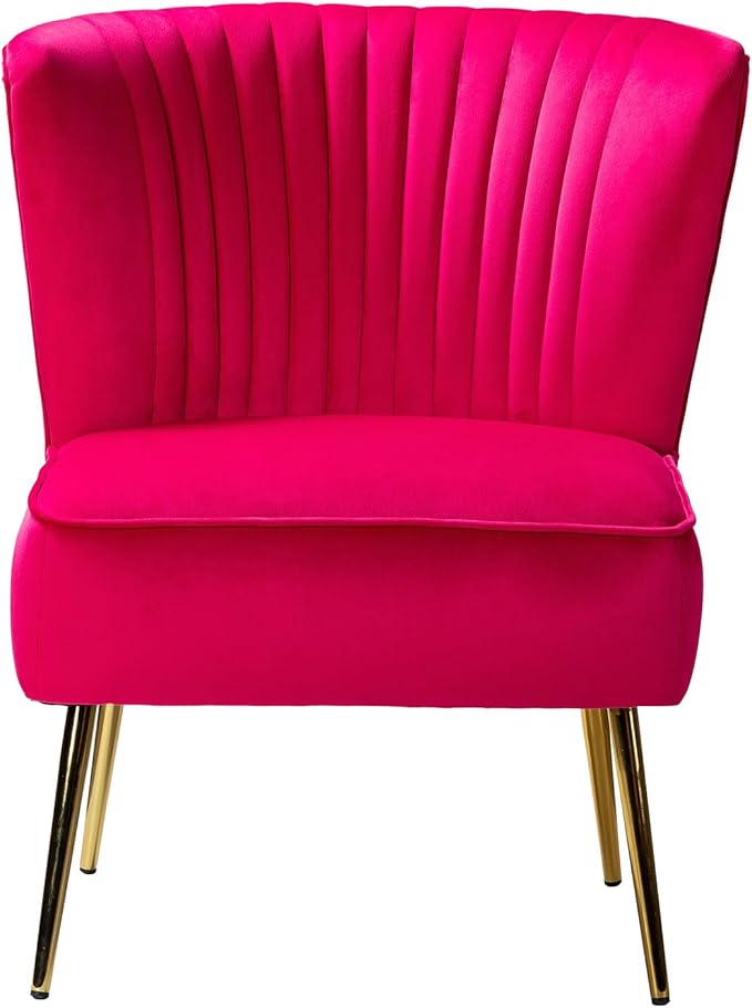 TINA'S HOME Modern Accent Chair Velvet Slipper Chair with Wingback Gold Legs Comfy Upholstered Fabric Armless Side Chair for Living Room Bedroom Vanity/Fuchsia