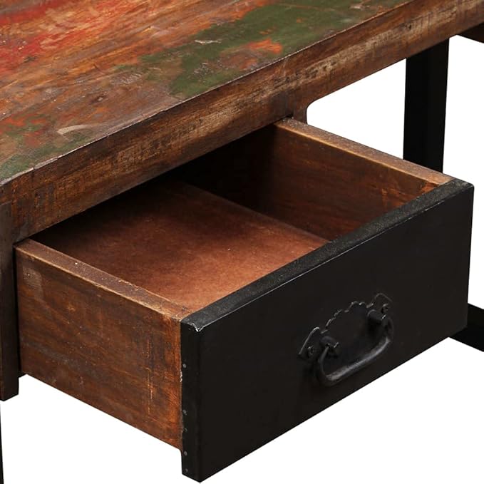 Vintage Home Office Desk Writing Desk with 2 Drawers Industrial Style Study Table Vanity Makeup Dressing Table Save Space Work Desk PC Laptop Stand Brown