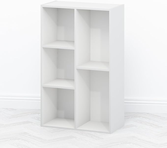 Furinno TOMI TV Stand 5-Cube Entertainment Center with Open Shelf Reversible TV Console for Living Room Bedroom Home Office White